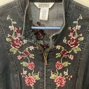 Northern Reflections Women's Embroidered- Black Denim Jacket —-A++